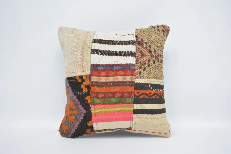 Turkish Kilim Pillow, Turkish Pillow, Pillow, One Of A Kind Pillow, Christmas Pillow Sham, 16x16 White Cushion Case, Gift Pillow, Muted Pillow Sham - 1