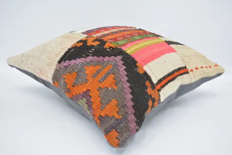 Turkish Kilim Pillow, Turkish Pillow, Pillow, One Of A Kind Pillow, Christmas Pillow Sham, 16x16 White Cushion Case, Gift Pillow, Muted Pillow Sham - 6