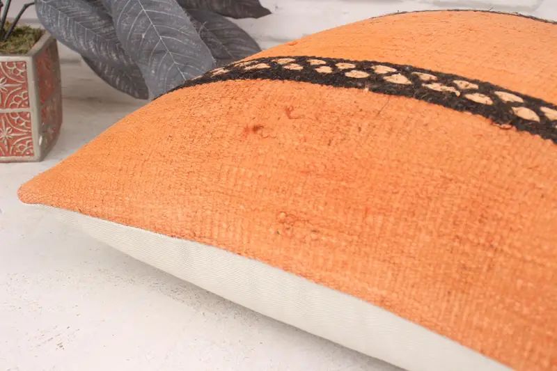 Handmade Kilim Cushion, Natural Pillow Sham, Pillow, Turkish Pillow, 18x18 Orange Cushion, Kilim Pillow, Kilim Rug Cushion, Meditation Pillow Case - 6