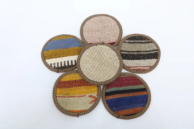 Bronze and Orange Striped Coaster, Unique Ethnic Round Coaster