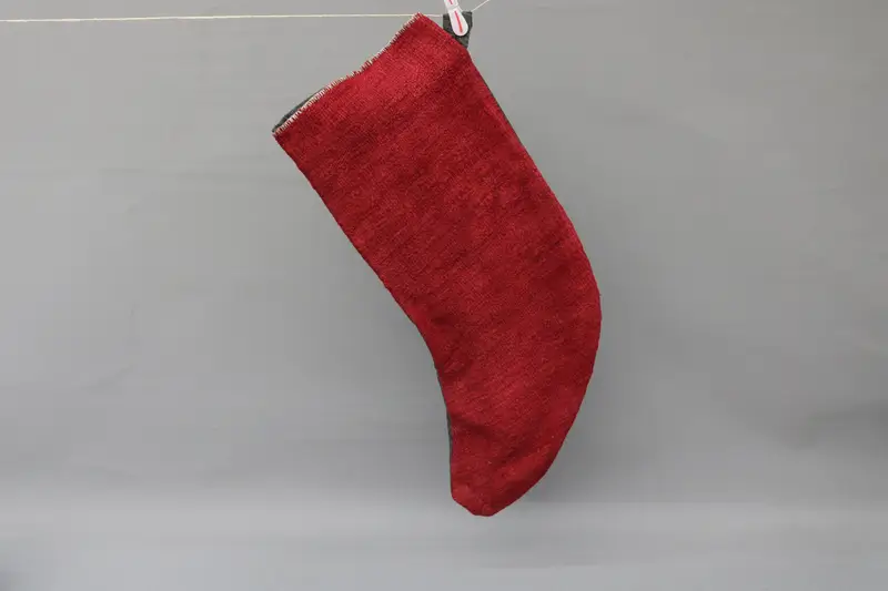 Red Christmas Stocking with Black Ornaments, Festive Holiday Decor