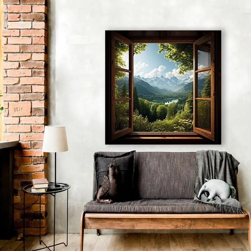 Elegant Printed Glass: Modern Window Frame & Nature Landscape