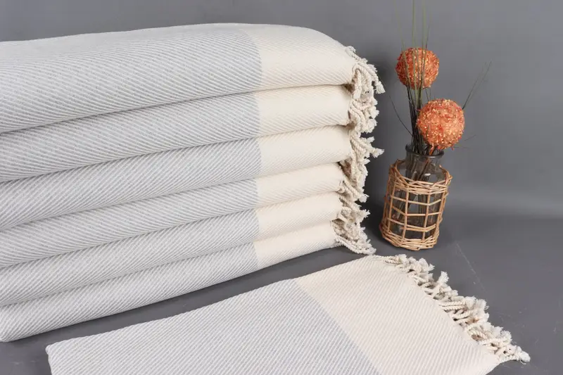 Personalized Turkish Towel Light Gray Striped, Organic Cotton, 40x71 Inches