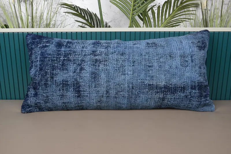 Türkischer antiker marineblauer Kissenbezug, 16 x 35 Zoll Wollkissenbezug - 1