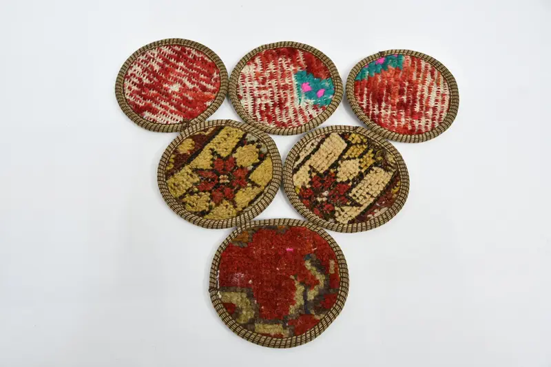 Kırmızı ve Bej Bohem Yuvarlak Bardak Altlığı, Benzersiz Etnik Bardak Altlığı