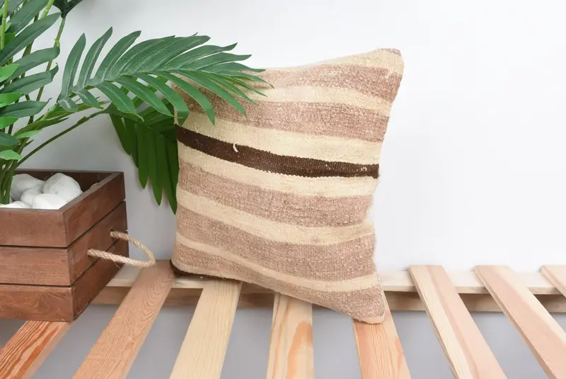 Pillow Case, Vintage Kilim Throw Pillow, Oriental Pillow Cover, 12x12 Beige Pillow Sham, Turkish Kilim Pillow, Kilim Pillow Cover - 5