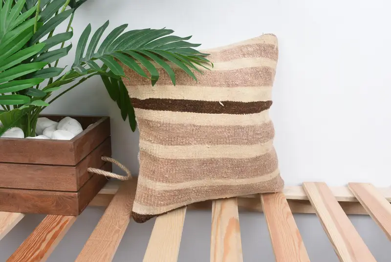 Pillow Case, Vintage Kilim Throw Pillow, Oriental Pillow Cover, 12x12 Beige Pillow Sham, Turkish Kilim Pillow, Kilim Pillow Cover - 4