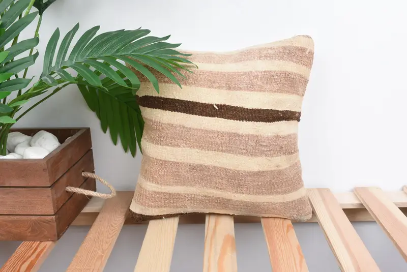 Pillow Case, Vintage Kilim Throw Pillow, Oriental Pillow Cover, 12x12 Beige Pillow Sham, Turkish Kilim Pillow, Kilim Pillow Cover - 1