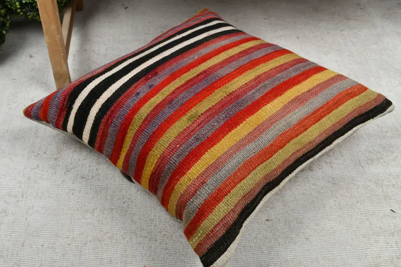 Antique Pillows, Kilim Pillow Cover, Ottoman Pillow Sham, Bright Pillow Cover, Cushion Cover, Turkish Pillow, 24x24 Red Pillow Cover - 8