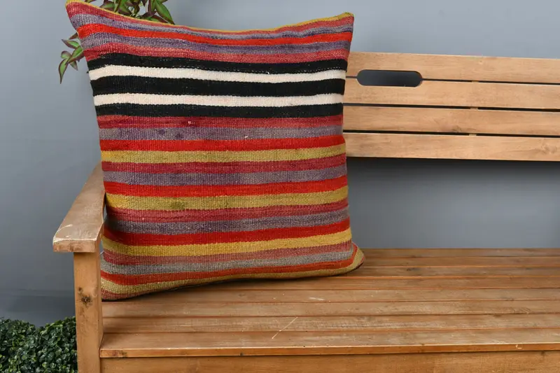 Antique Pillows, Kilim Pillow Cover, Ottoman Pillow Sham, Bright Pillow Cover, Cushion Cover, Turkish Pillow, 24x24 Red Pillow Cover - 1
