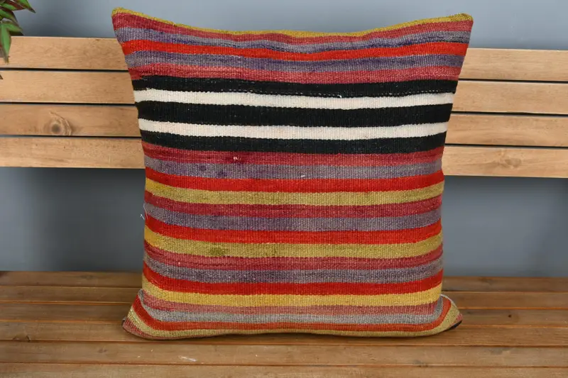 Antique Pillows, Kilim Pillow Cover, Ottoman Pillow Sham, Bright Pillow Cover, Cushion Cover, Turkish Pillow, 24x24 Red Pillow Cover - 6