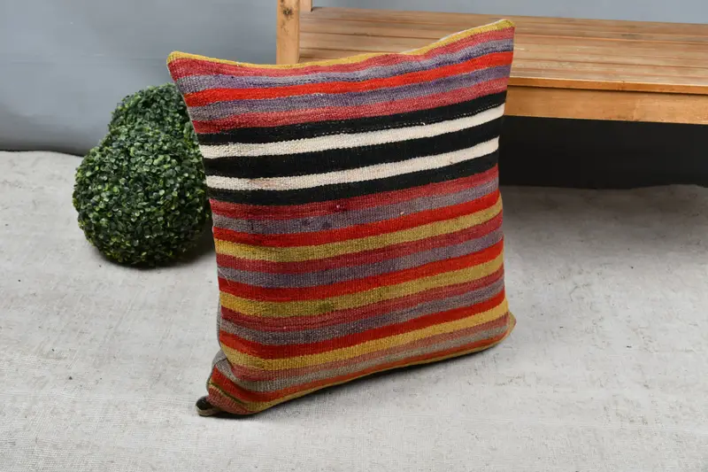 Antique Pillows, Kilim Pillow Cover, Ottoman Pillow Sham, Bright Pillow Cover, Cushion Cover, Turkish Pillow, 24x24 Red Pillow Cover - 7