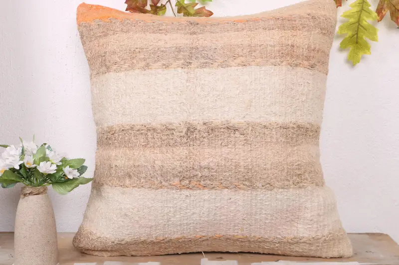 Ethnical Kilim Rug Pillow, Kilim Pillow, Retro Throw Cushion Cover, 20x20 Beige Pillow Sham, Nomadic Cushion Case, Cushion Cover, Pillow for Couch - 2