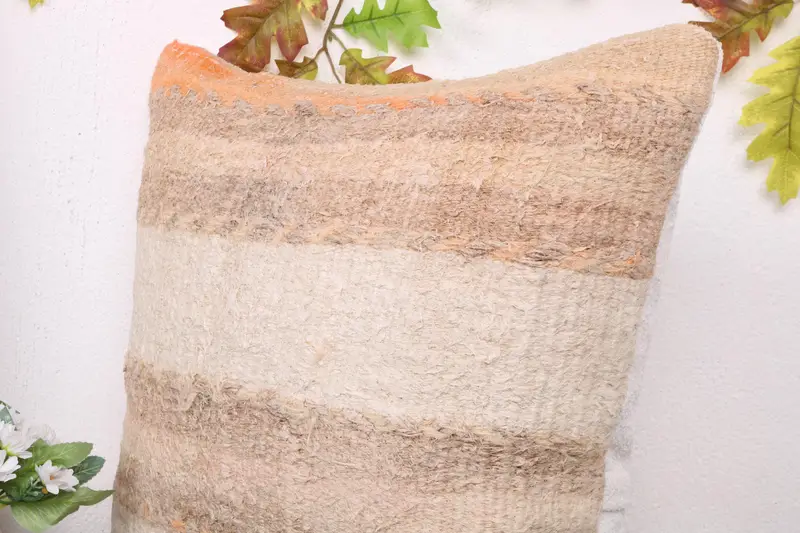 Ethnical Kilim Rug Pillow, Kilim Pillow, Retro Throw Cushion Cover, 20x20 Beige Pillow Sham, Nomadic Cushion Case, Cushion Cover, Pillow for Couch - 5