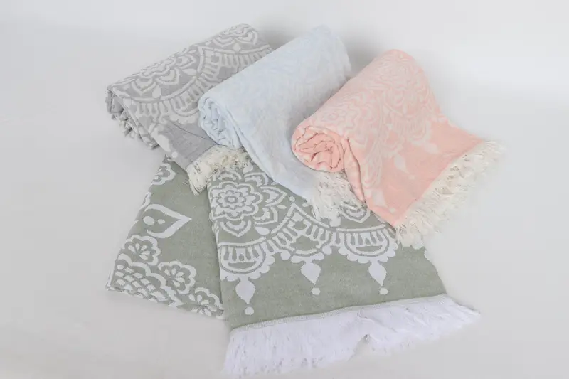 Peshtemal Towel, Bath towel, Beach towel, Turkish fouta towel for outdoor use, Best Friend Gift, Gift For Bride, 74x36 Cotton Floral Patterned Towel - 4