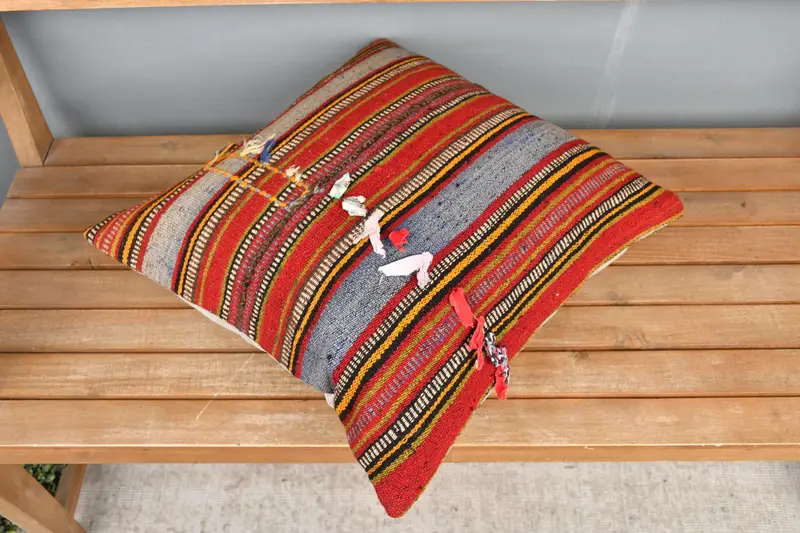 Vintage Kilim Pillow, Cushion, 20x20 Red Cushion Cover, Kilim Cushion Sham, Vintage Pillow, Comfy Throw Pillow Case, Muted Pillow Case - 2