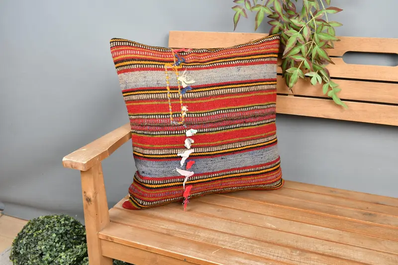 Vintage Kilim Pillow, Cushion, 20x20 Red Cushion Cover, Kilim Cushion Sham, Vintage Pillow, Comfy Throw Pillow Case, Muted Pillow Case - 1