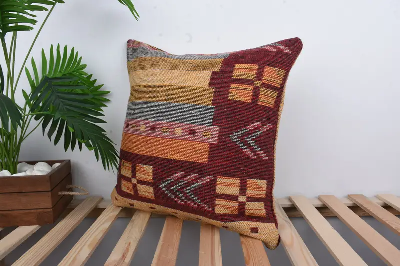 Kilim Cushion Sham, Office Chair Pillow Case, 20x20 Green Pillow Cover, Pillow Case, Turkish Pillow, Kilim Pillow, Couch Pillow Case - 5