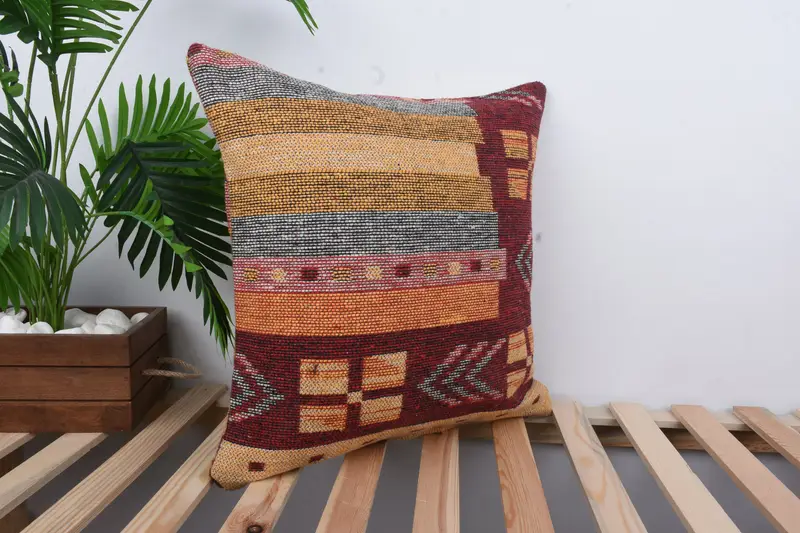 Kilim Cushion Sham, Office Chair Pillow Case, 20x20 Green Pillow Cover, Pillow Case, Turkish Pillow, Kilim Pillow, Couch Pillow Case - 4
