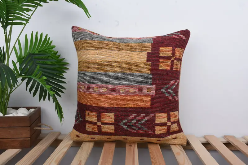 Kilim Cushion Sham, Office Chair Pillow Case, 20x20 Green Pillow Cover, Pillow Case, Turkish Pillow, Kilim Pillow, Couch Pillow Case - 1