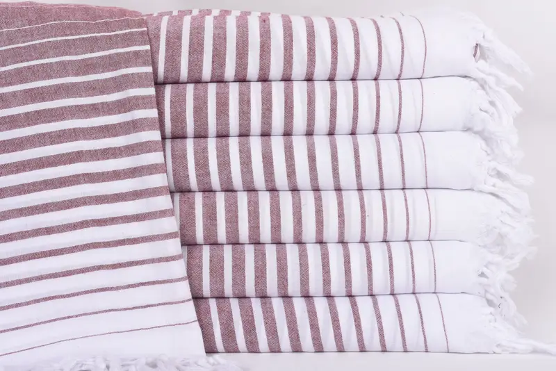 Beach Towel Monogrammed Turkish Cotton Burgundy Stripes, 67x36 Inches
