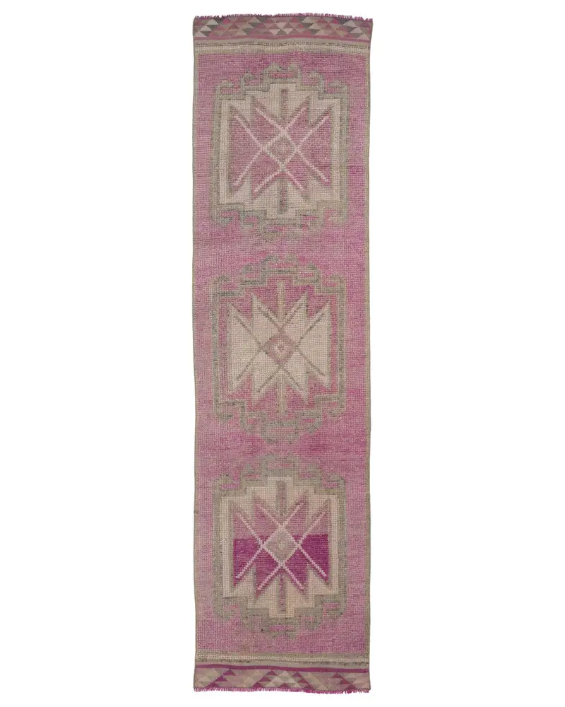 Pembe Güneybatı Halısı, Yeşil Desenli 2,7x10,5 ft