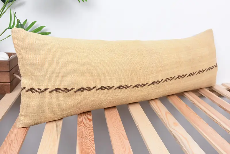 Antique Pillows, 12x36 Beige Cushion, Handmade Kilim Cushion, Farmhouse Cushion Case, Bench Pillow Case, Kilim Pillow, Pillow Case - 4