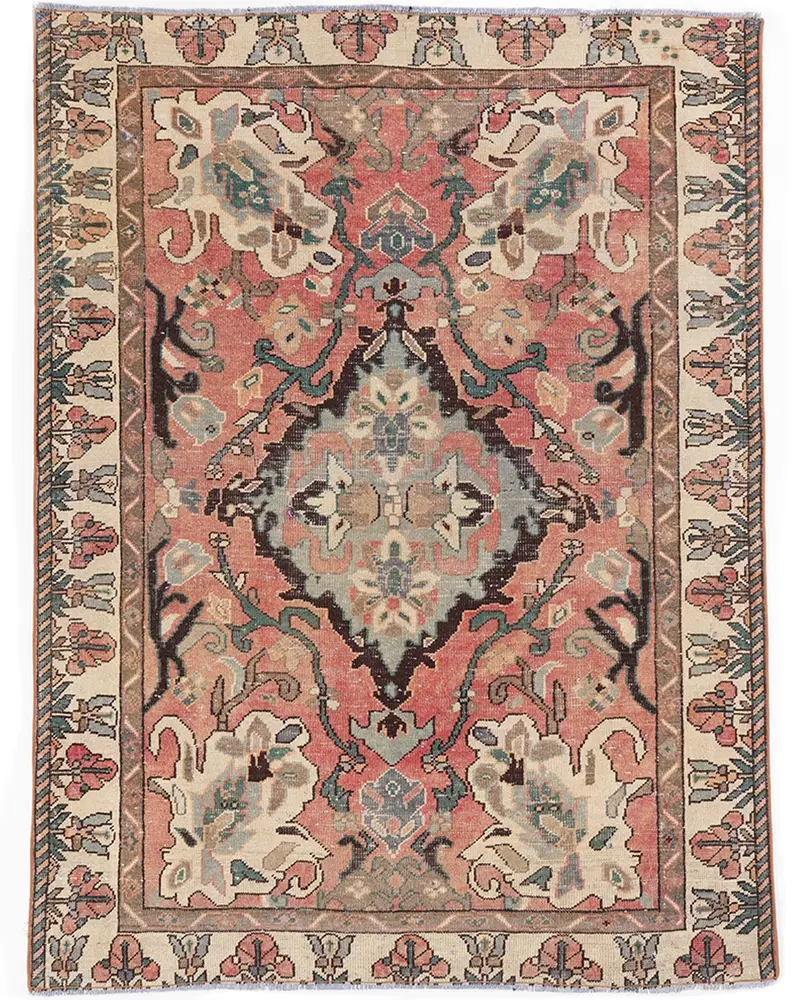 Zarif Pembe Halı, Mavi Desenli 4,8x6,3 ft Masif