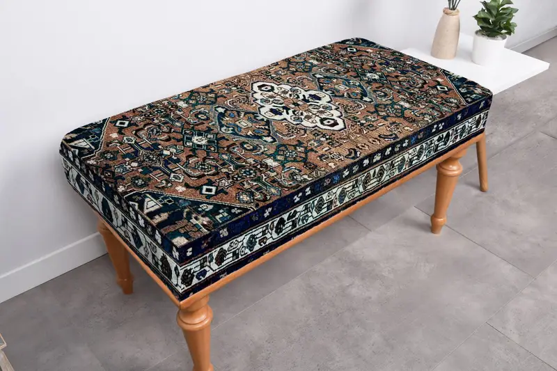 モジュール式キリム風オットマン、ブラウン & ブラック ウールブレンド オットマン