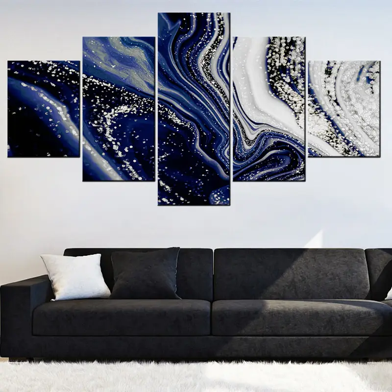Blue and Gray Abstract Canvas, Marble Abstract Wall Decor, Blue Swirl Wall Art, Abstract Canvas Art, Illustration Poster, Abstract Fluid Art - 4