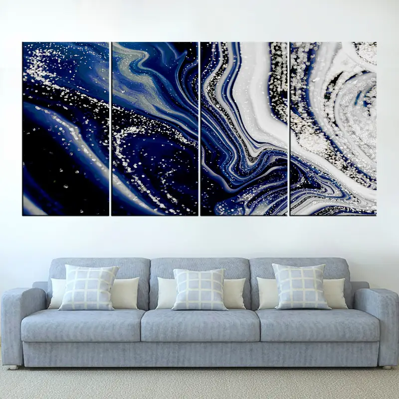 Blue and Gray Abstract Canvas, Marble Abstract Wall Decor, Blue Swirl Wall Art, Abstract Canvas Art, Illustration Poster, Abstract Fluid Art - 2