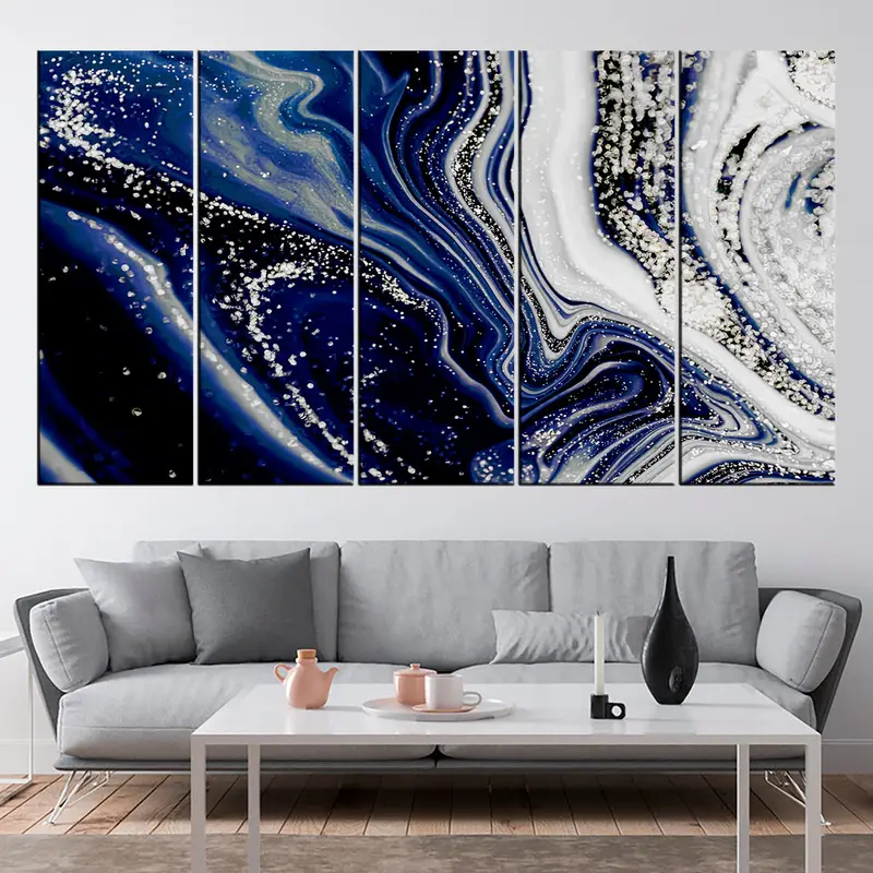 Blue and Gray Abstract Canvas, Marble Abstract Wall Decor, Blue Swirl Wall Art, Abstract Canvas Art, Illustration Poster, Abstract Fluid Art - 3