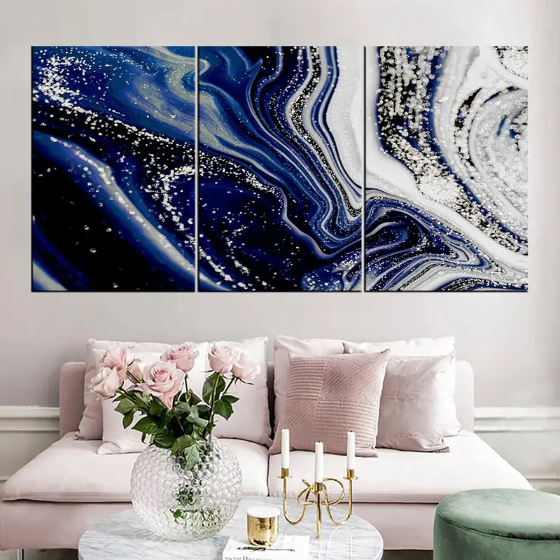 Blue and Gray Abstract Canvas, Marble Abstract Wall Decor, Blue Swirl Wall Art, Abstract Canvas Art, Illustration Poster, Abstract Fluid Art - 1