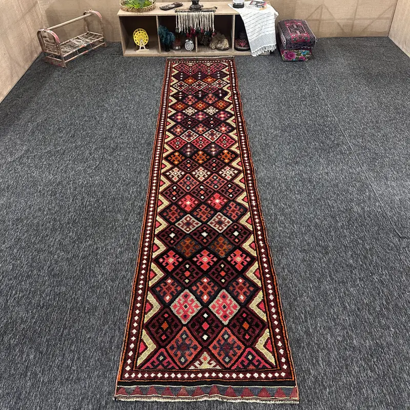 3x14,1 ft Teppich, türkischer Vintage Teppich, roter Herki Wollteppich - 1