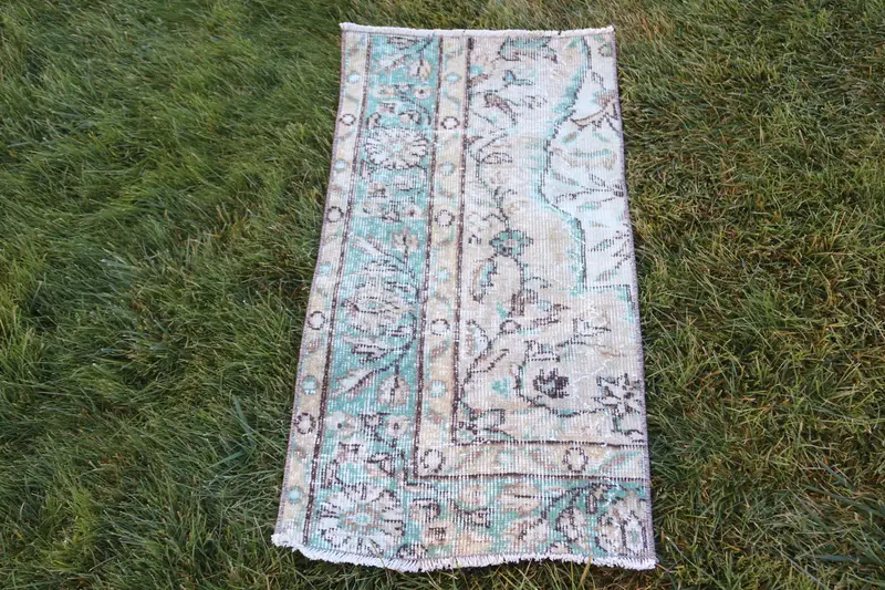 1.6x3.2 ft Turkish Vintage Rug, Small Rug, Oushak Blue Wool Rug - 1