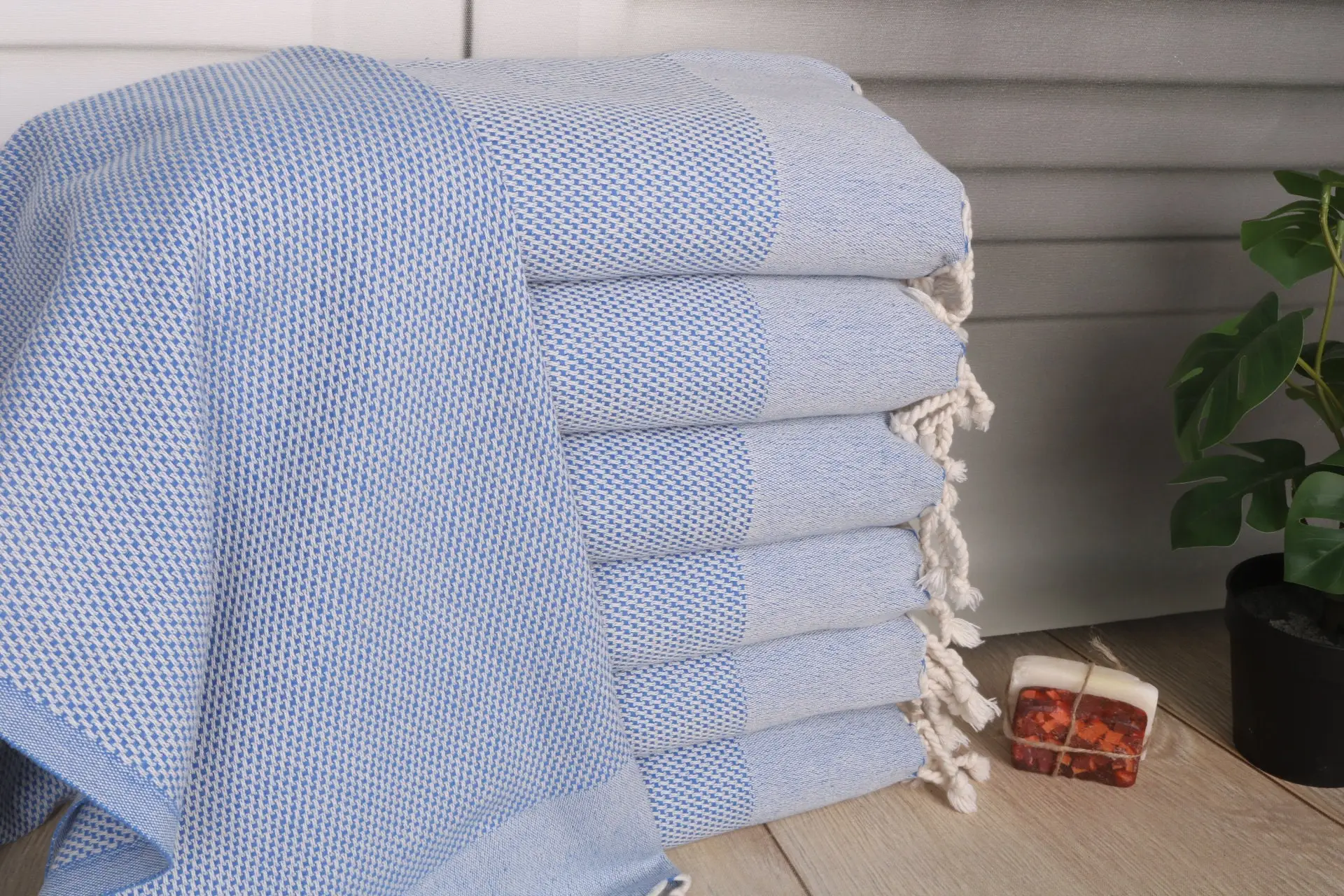 Personalized Turkish Hand Towel Blue Polka Dot, Cotton, 44x24 Inches - 1