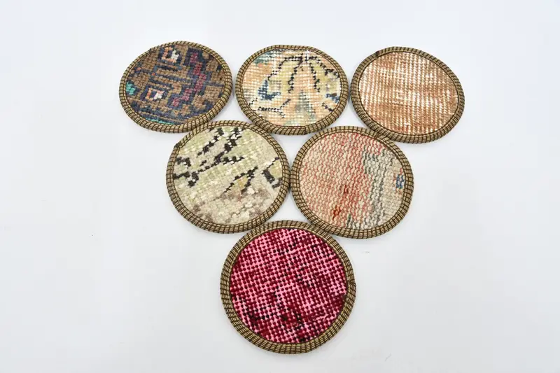 Conjunto de posavasos tribales, posavasos Kilim rosas y beige