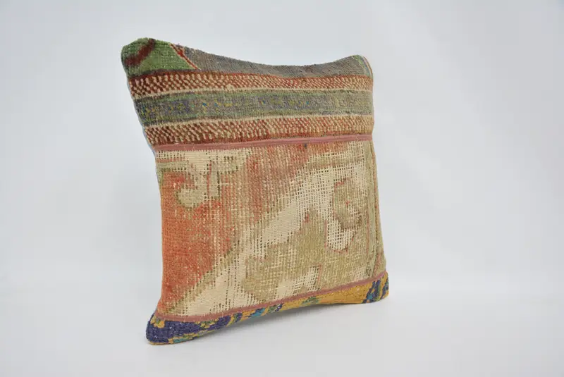 Ethnical Kilim Rug Pillow, Turkish Kilim Pillow, Outdoor Throw Pillow Cover, 16x16 Beige Cushion, Pillow Case, Interior Designer Pillow - 3