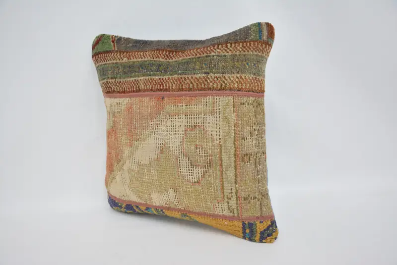 Ethnical Kilim Rug Pillow, Turkish Kilim Pillow, Outdoor Throw Pillow Cover, 16x16 Beige Cushion, Pillow Case, Interior Designer Pillow - 4