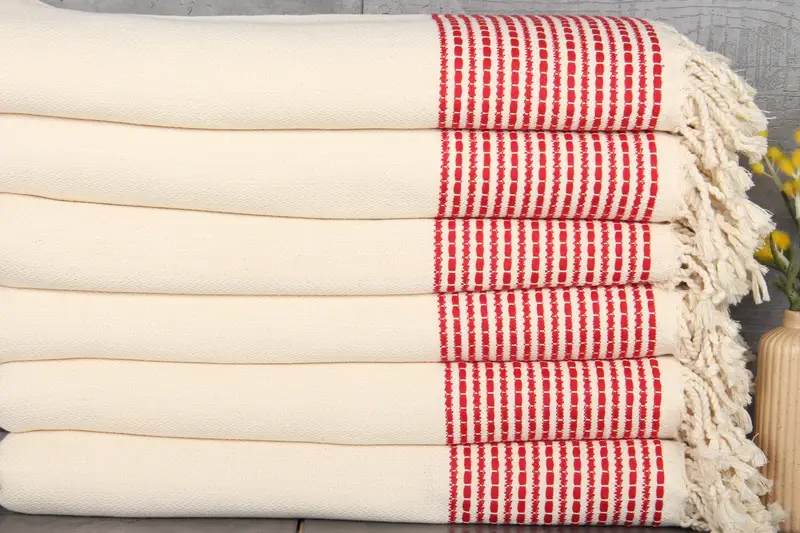 Beach Towel Personalized Turkish Red Striped Organic Cotton, 36x69 Inches
