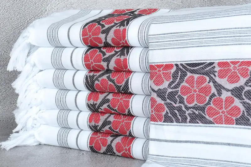 Custom Turkish Towel Red-Black Patterned, 40x71 Inches