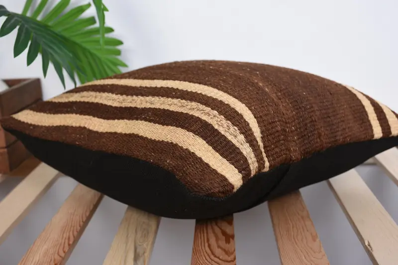 Wool Kilim Pillow Cushion Case, Pillow Case, Vintage Kilim Throw Pillow, Gift Pillow, Ethnical Kilim Rug Pillow, 16x16 Brown Pillow Cover - 6