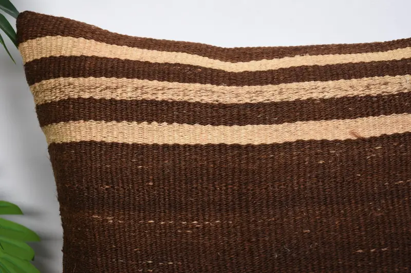 Wool Kilim Pillow Cushion Case, Pillow Case, Vintage Kilim Throw Pillow, Gift Pillow, Ethnical Kilim Rug Pillow, 16x16 Brown Pillow Cover - 2