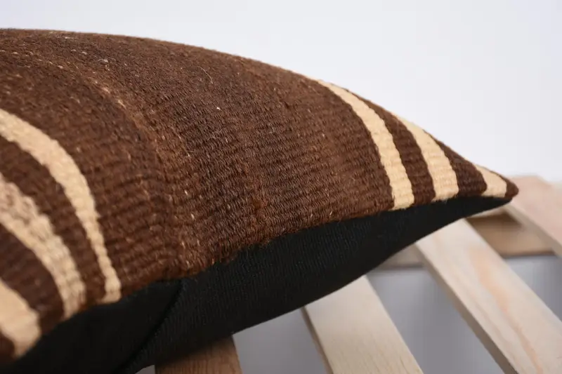 Wool Kilim Pillow Cushion Case, Pillow Case, Vintage Kilim Throw Pillow, Gift Pillow, Ethnical Kilim Rug Pillow, 16x16 Brown Pillow Cover - 7