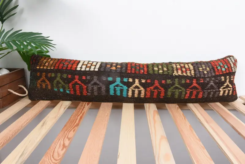 Boho Pillow Sham Cover, Authentic Pillow Cover, Oriental Pillow, 8x36 Brown Pillow, Pillow Cover, Sofa Pillow, Turkish Pillow, Vintage Kilim Pillow - 1