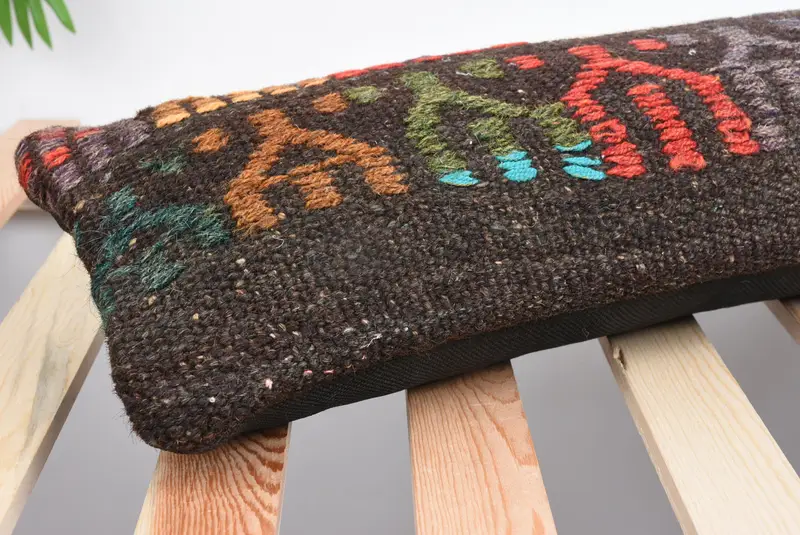 Boho Pillow Sham Cover, Authentic Pillow Cover, Oriental Pillow, 8x36 Brown Pillow, Pillow Cover, Sofa Pillow, Turkish Pillow, Vintage Kilim Pillow - 6