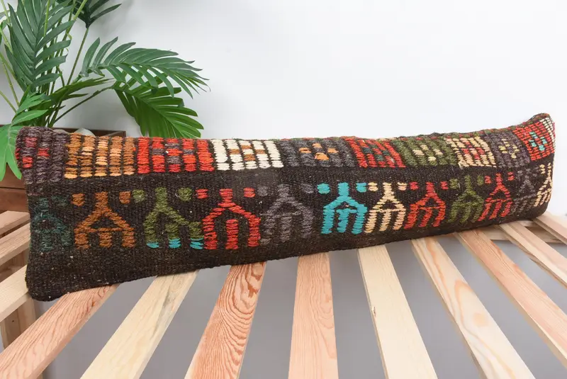 Boho Pillow Sham Cover, Authentic Pillow Cover, Oriental Pillow, 8x36 Brown Pillow, Pillow Cover, Sofa Pillow, Turkish Pillow, Vintage Kilim Pillow - 4