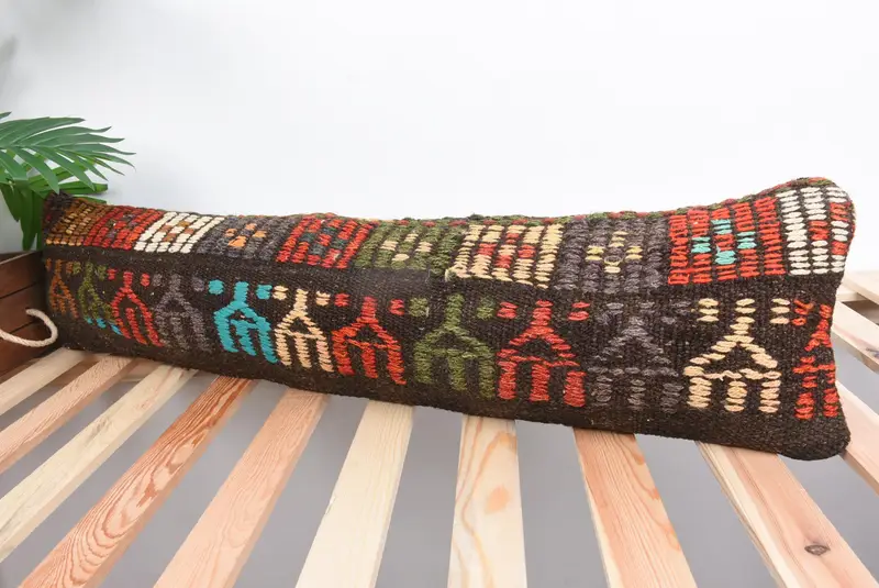 Boho Pillow Sham Cover, Authentic Pillow Cover, Oriental Pillow, 8x36 Brown Pillow, Pillow Cover, Sofa Pillow, Turkish Pillow, Vintage Kilim Pillow - 5