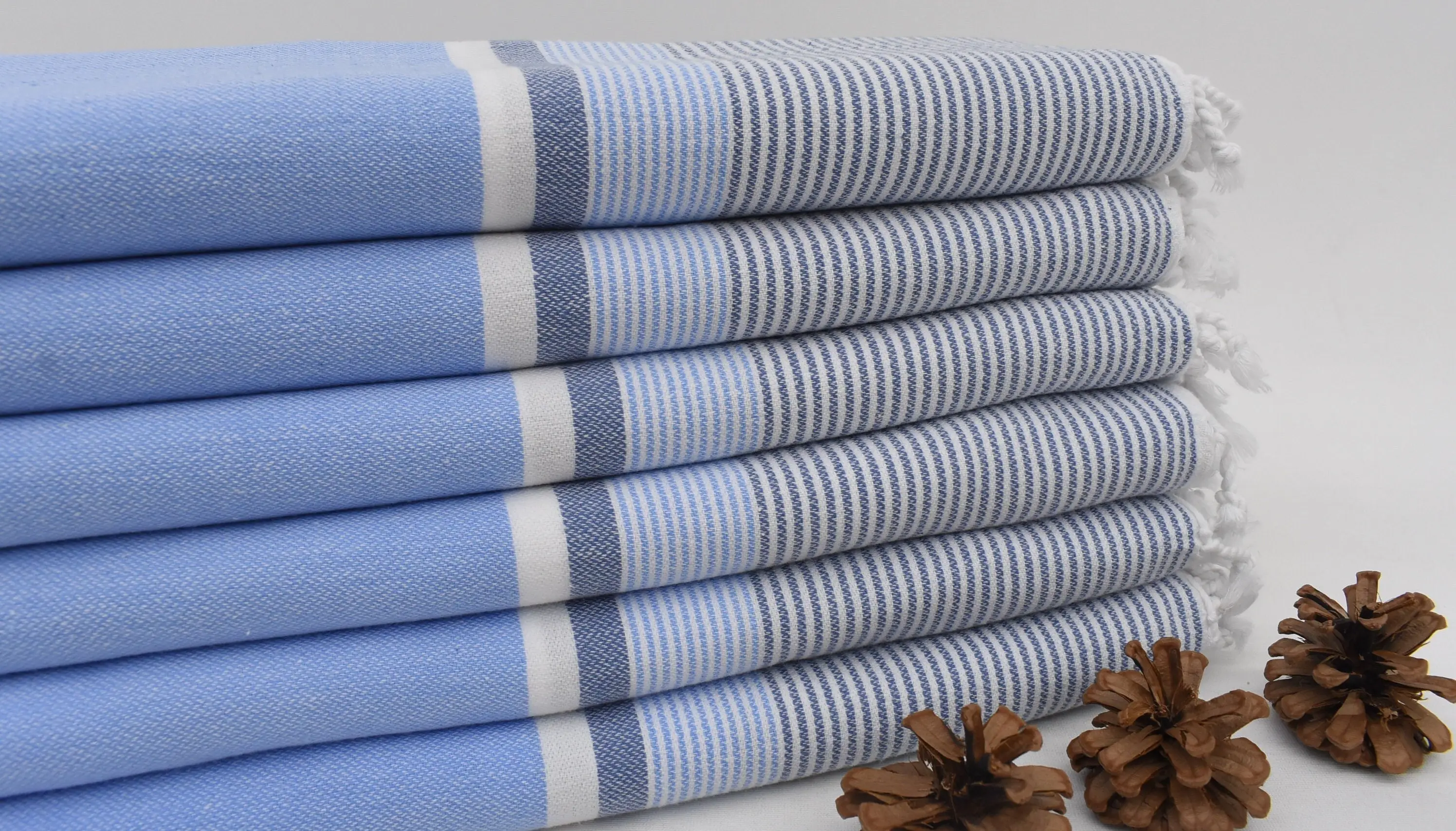 Yoga Towel Hand Blue Striped Organic Cotton Towel, 67x40 Inches - 1