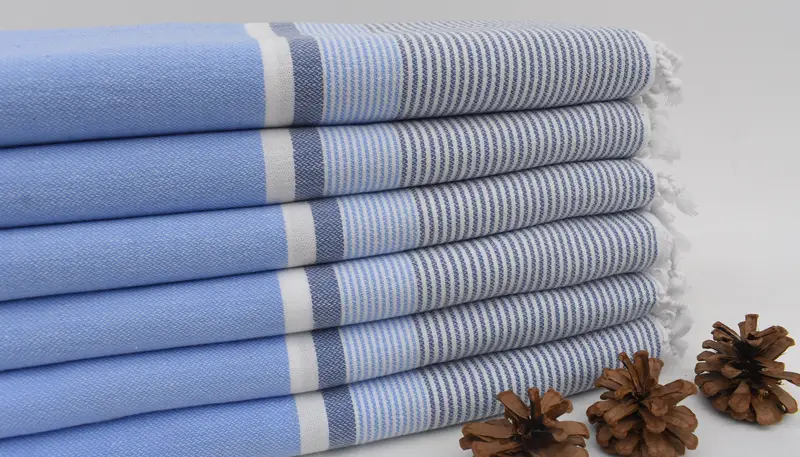 Yoga Towel Hand Blue Striped Organic Cotton Towel, 67x40 Inches